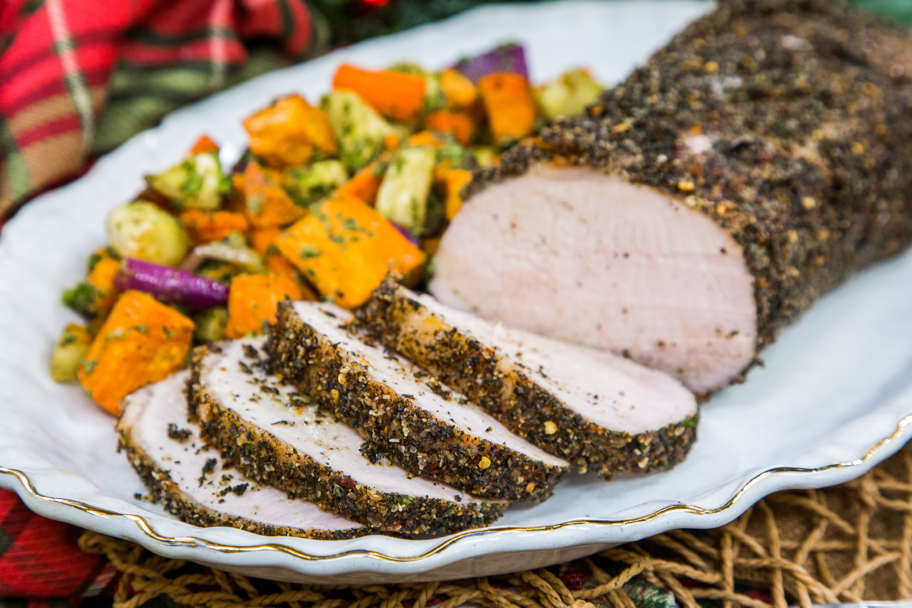 Recipes Herb and Pepper Crusted Pork Loin with Walnut Parsley Pesto