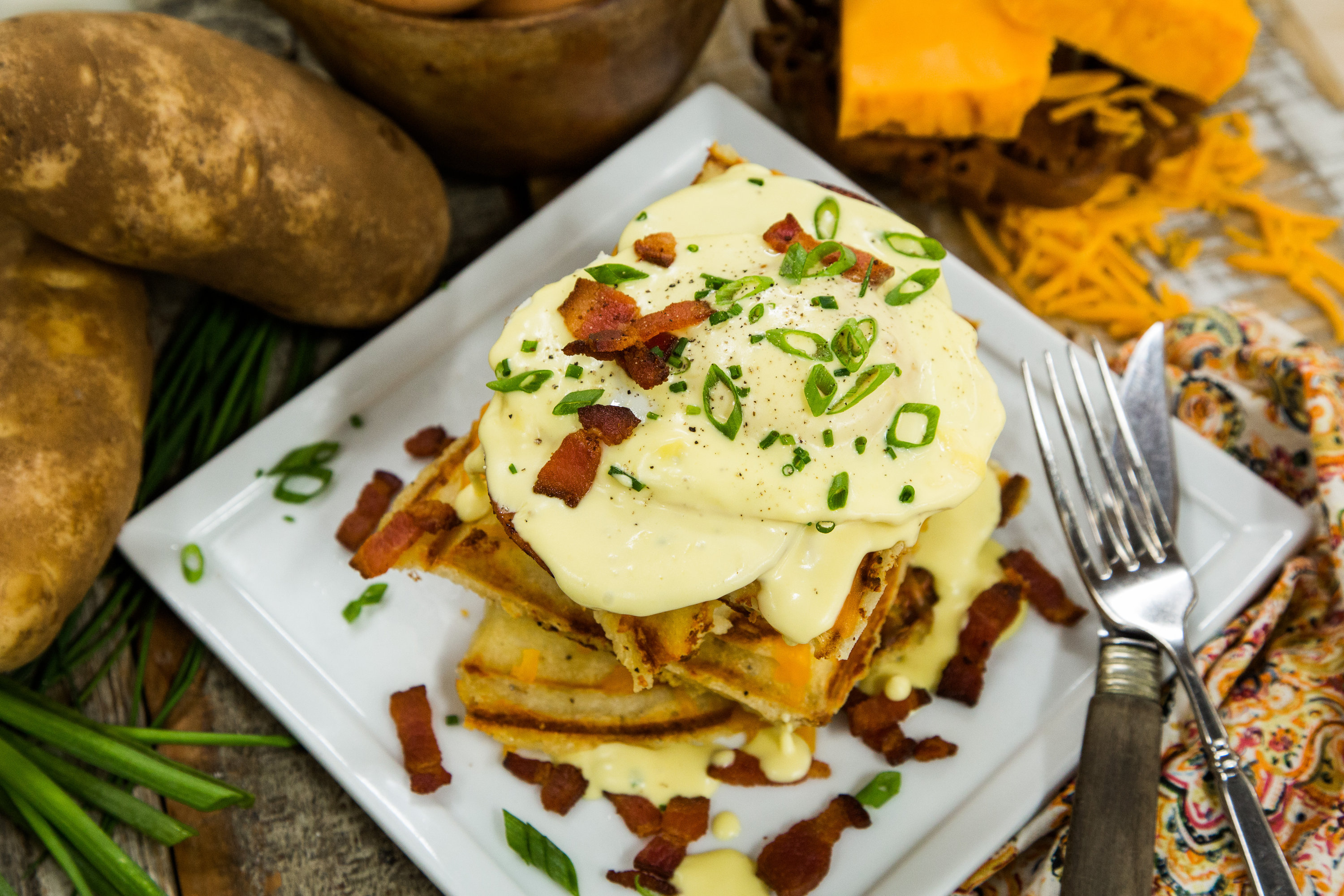 Recipes - Mashed Potato Eggs Benedict Waffles | Hallmark ...