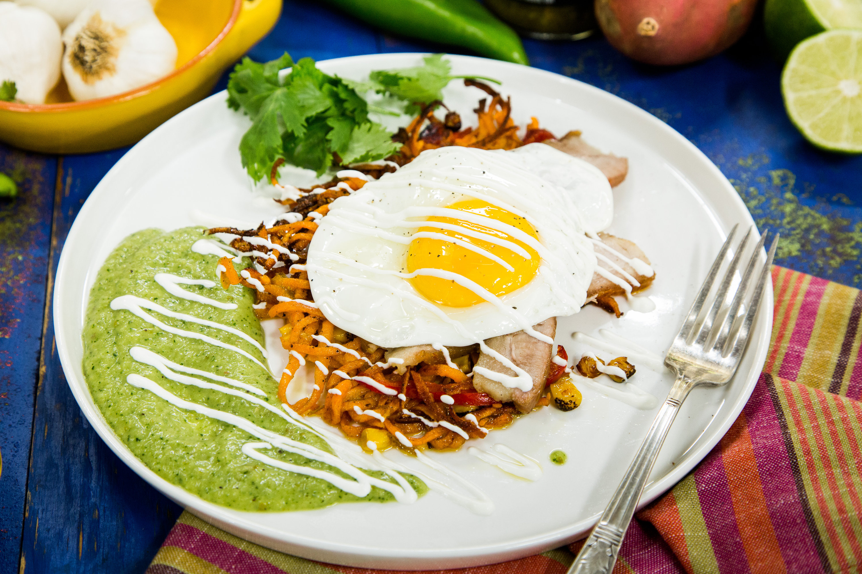 Recipes Pork Belly and Sweet Potato Hash with Hatch Green Chili Salsa